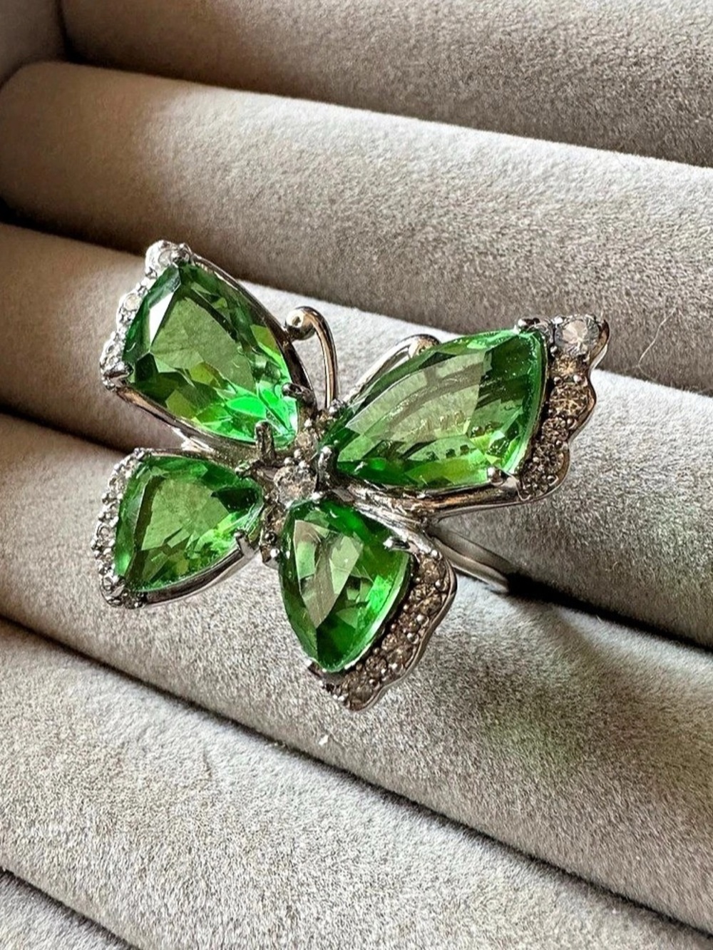 EverTrue Chartreuse Quartz White Zircon Butterfly Ring 14.15 CTW Size 11